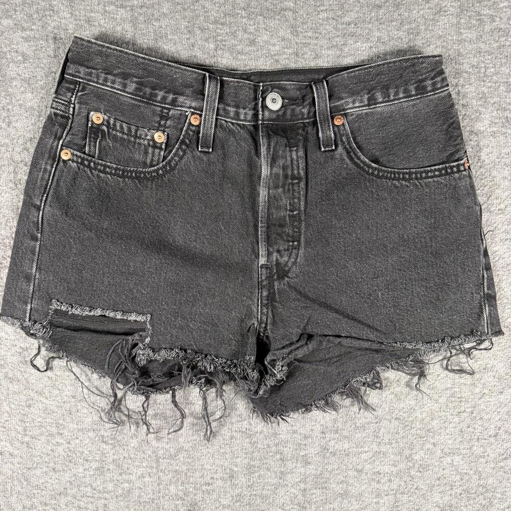 Levi's Shorts Womens W27 Black Denim 501 Button Fly Cutoff Frayed High Rise Y2K